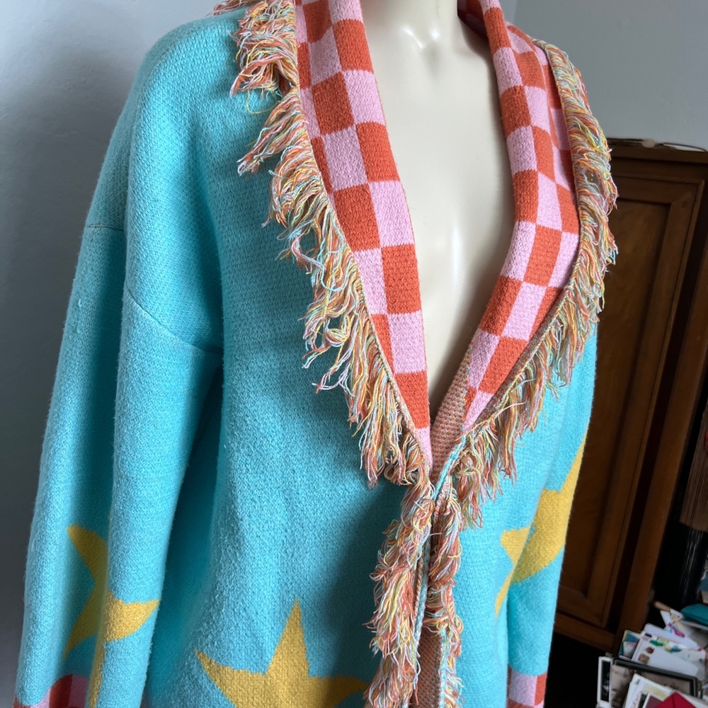 Dressed in LALA Colorful Fringe Sweater - Blue, Pink, Orange